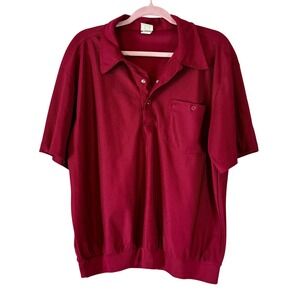 Haband Polo Shirt Textured Knit Short Sleeve Collared Casual Top Men's Large Red